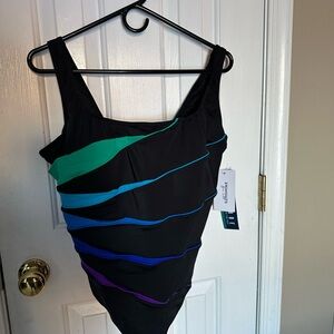 Swimsuits For All Black with Blue and Green Accents One Piece